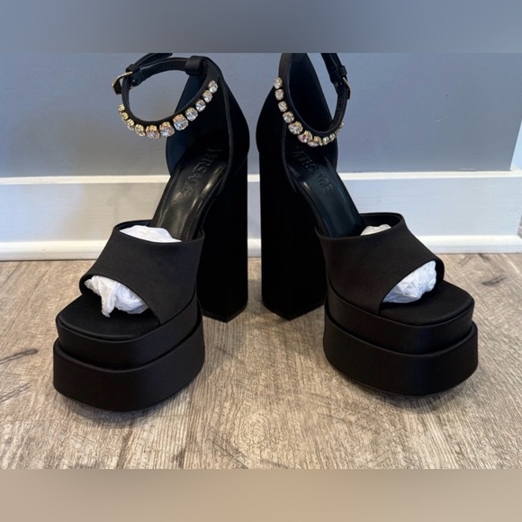 Versace Shoes - Versace Medusa Aevitas Satin Platform Heels with embellished Ankle Strap $1,085